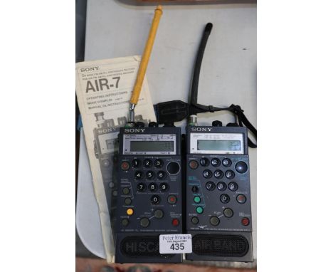 Two Sony Air - 7 Airband Receivers with manual. (B.P. 21% + VAT)&nbsp;&nbsp;Battery carrier on one radio in need of repair.
