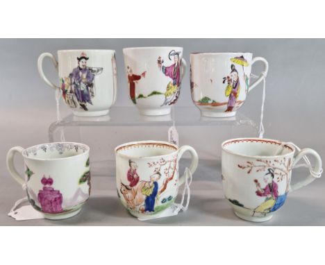 Collection of 18th century English porcelain tea cups in Oriental design to include: 'Bristol' with unusual underglaze blue c