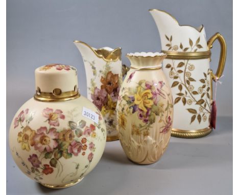 Collection of Royal Worcester blush ivory items to include: two tusk shaped jugs, the tallest 20cm high approx. one with shap