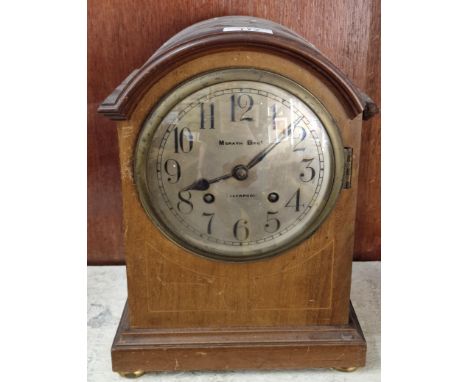 Early 20th century Edwardian inlaid mahogany two train mantle clock with silvered Roman face. 32cm high approx. (B.P. 21% + V