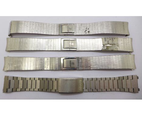Four Tissot stainless steel bracelet watch straps