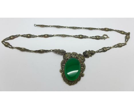 A .935 silver and jade necklet stamped Louis Flower