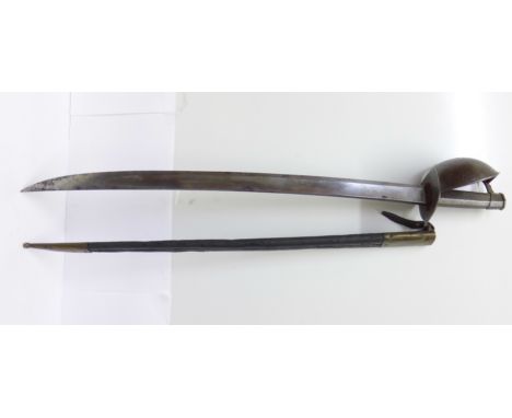 A French Naval cutlass, marked on top of blade, 1842, with scabbard, blade 67.5cm