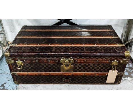 LOUIS VUITTON STEAMER TRUNK, 90cm x 51cm x 30cm, early 20th century, Damier pattern canvas, later re-done interior. 