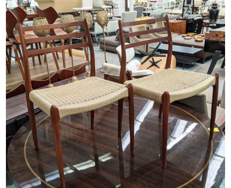 ATTRIBUTED TO JL MOLLER MOBELFABRIK MODEL 78 CHAIRS BY NEILS MOLLER, a pair, 81cm H, vintage 1960's Danish. (2) 