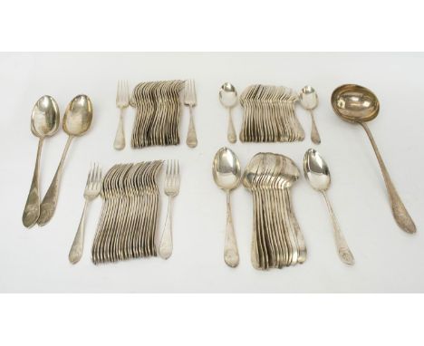 SILVER CANTEEN OF CUTLERY, Exeter 1881, makers mark ‘Sorley’, comprising 22 dinner forks, 15 table spoons, 24 dessert forks, 