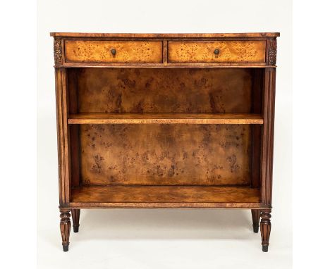 BOOKCASE BY THEODORE ALEXANDER, 92cm x 30cm D x 92cm H, Regency style burr walnut, with two drawers and adjustable shelf, on 