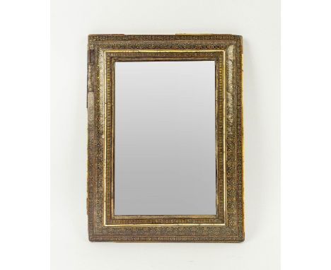 PERSIAN MIRROR, 27cm x 36cm, 19th century, micro-mosaic frame and back, formed of various materials. 