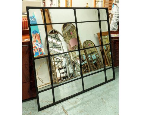 ARCHITECTURAL WALL MIRROR, 146cm x 133cm, black metal frame. 
