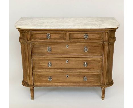 HALL COMMODE, 96cm W x 40cm D x 76cm H, late 19th/early 20th century French Directoire style, bleached mahogany, with four lo