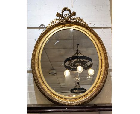 WALL MIRROR, 82cm W x 103cm H, 19th century gilt frame, with decorative surmount. 