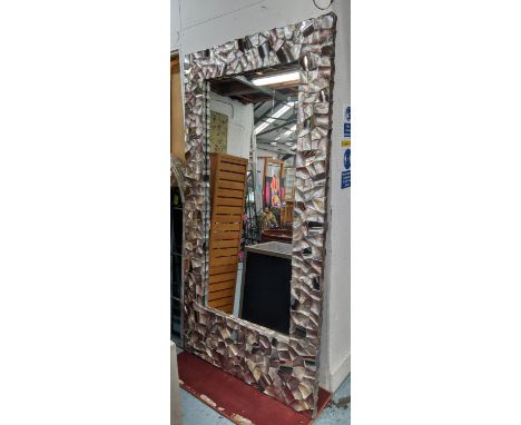 KRAVTZ of AMSTERDAM MIRROR, 226cm x 121cm, black mother of pearl shell frame, with silver nickle embellishments. 