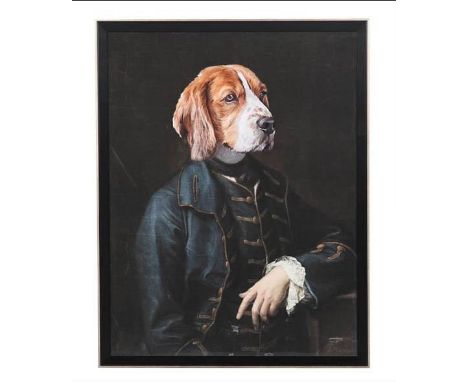PORTRAIT OF 'LORD BARKER', print, framed and glazed, 105cm x 82cm. 