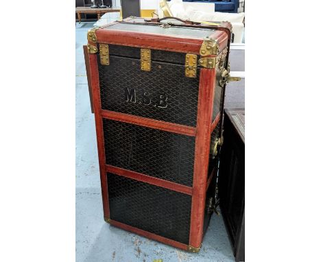 GOYARD WARDROBE TRUNK, 76cm x 76cm x 106cm, early 20th century, opens with flip top hanging compartment to one side, drawers 