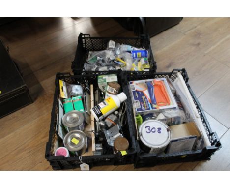 Three boxes of anti-climb paint, marble polish, tile spacers etc
