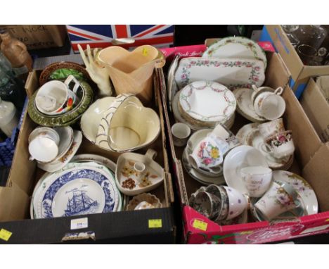 Two boxes of decorative cabinet cups and saucers, vases, bowls etc 