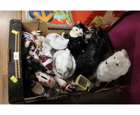 Collection of ceramic items to include two Poole dolphins, two ceramic cats and numerous 20th century slip glass ceramic mode