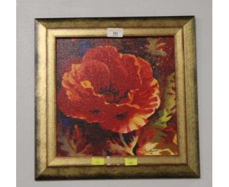 Simon Bull, British School, 20th century floral study print laid on canvas board, 27 x 27 cm