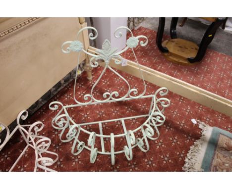 Light green painted wrought iron wall planter 