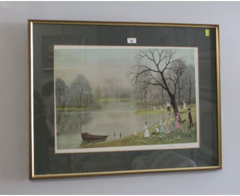 Helen Bradley boating scene print, signed, stamped and verified by The Fine Arts Guild 