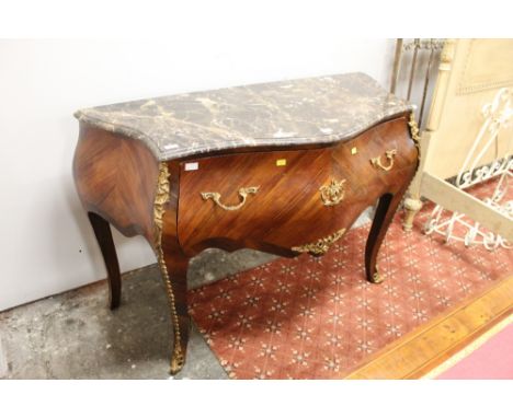 Marble topped commode chest with single drawer and gilt embellishments, height 84 cm, width 122 cm x depth 53 cm 