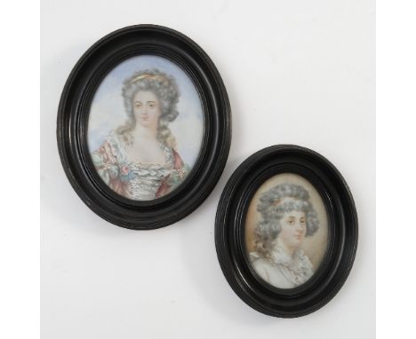 Four oval portrait miniatures, all titled verso Mrs Jordan Dorothy Bland after Gainsborough, Marie Antoinette from portrait b