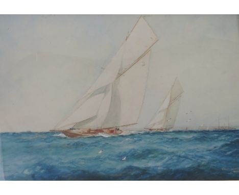 W M Birchall, pair of watercolours, Solent Racers and On the Wings of the Wind, 10ins x 14.5ins (D)