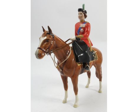 A Beswick model, of Her Majesty Queen Elizabeth II mounted on Imperial, trooping the colour 1957, af Condition report: lost t