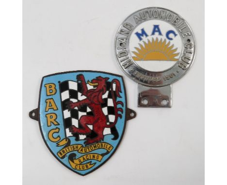 An MAC Midland Automobile Club Shelsley Badge, and a BARC 1950's Car badge