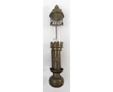 A GWR brass wall mounted lamp, with pierced decoration, height 14.75ins