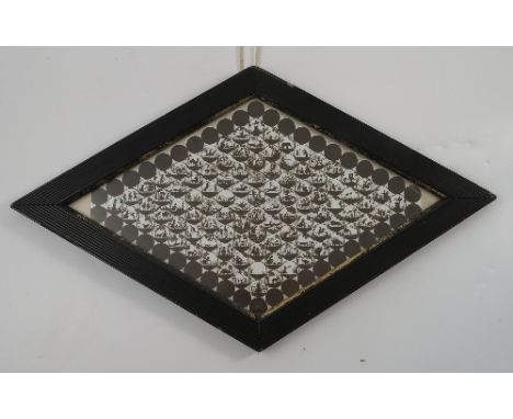 A 19th century silhouette cut out, formed as lots of circles forming a diamond with each having a different scene to include 
