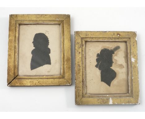 Nine 19th century portrait silhouettes, four in gilt frames, the rest in square black frames with gilt mounts