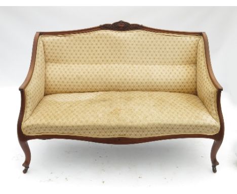 An Edwardian mahogany sofa, with open wood frame, raised on cabriole legs, width 50ins