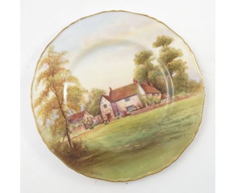 A Royal Worcester cabinet plate, printed painted with a view of Lulgrove Manor by R Rushton, dated 1930, diameter 10.5ins Con