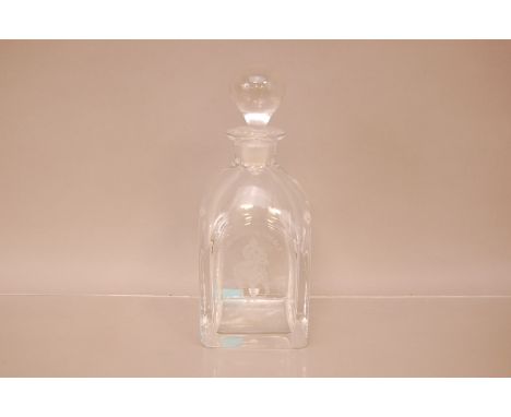 A 1970s Orrefors Glass decanter and stopper, 25cm, engraved The Martini Treble Winning Jockey 1979 with horse and jockey (2)