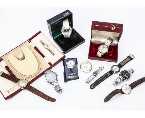 A small group of watches, including a Citizen, a Certina in box, an Avia, a Smiths Empire and others, also a simulated pearl 
