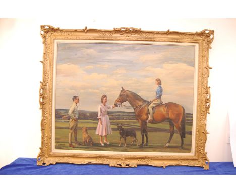Richard John Munro DuPont (1920 - 1977), 70cm by 90cm, oil on canvas, portrait of the Carr family in a landscape, with daught