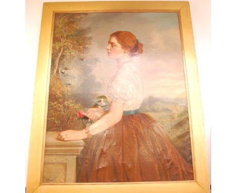 J.T. Lucas (19th century), 109cm by 83cm, oil on canvas, Portrait of A Lady, signed, in gilt frame, in need of restoration as