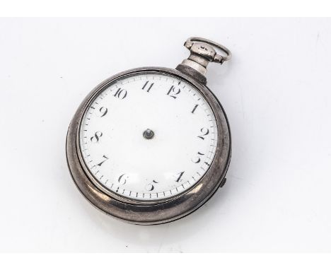 A late George III silver pair cased pocket watch by James Musten of London, 55mm, AF, with white enamel dial