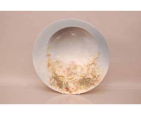 A modern Dutch Studio Ceramic bowl possibly by Toon Thijs, 40cm diameter, having applied decoration of lizards and beach effe