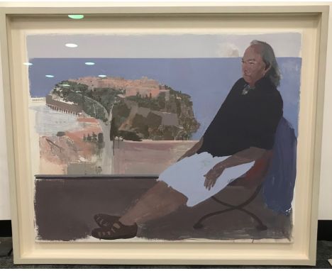 Humphrey Ocean R.A. (Born 1951), 72cm by 90cm, oil on canvas, Penance in Paradise, Portrait of Quentin Bell in Monaco, signed