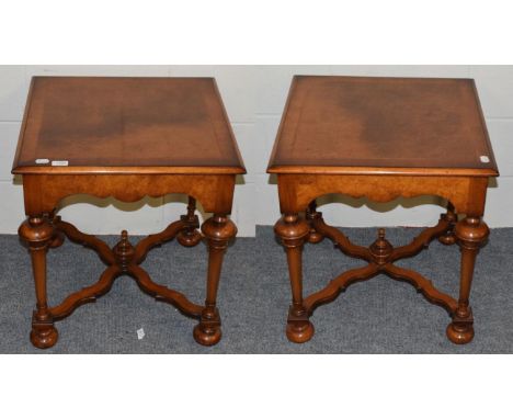 A pair of 20th century walnut veneered lamp tables, 56cm wide