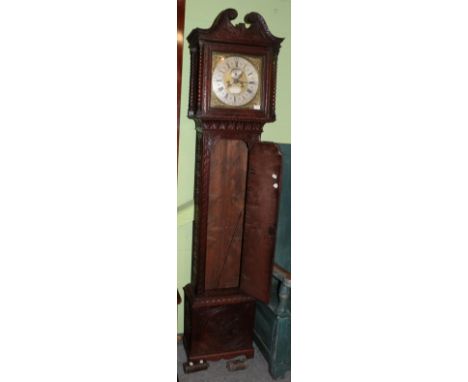 An oak eight day longcase clock, signed E.Hariman, Workington, 18th century