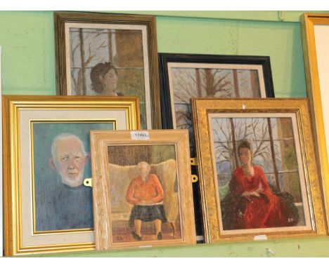 Brenda Dockray (Contemporary) ''Norfolk Fisherman'', oil on board; together with four female portrait studies by the same art