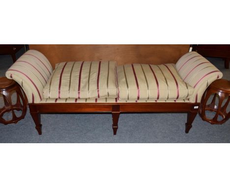 Scroll end two-seater pouffe made, by Anthony Nixon, bespoke furniture makers, Barnard Castle, 187cm wide
