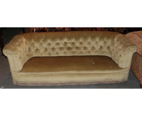 A late Victorian green buttoned Chesterfield sofa, 202cm wide 