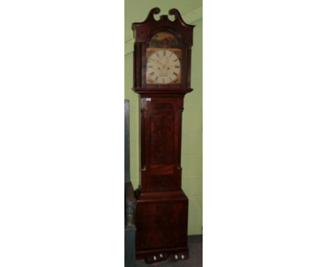 A mahogany eight day longcase clock with rocking lions eye automata, signed J.Mansfield, Shaftesbury, early 19th century, pos