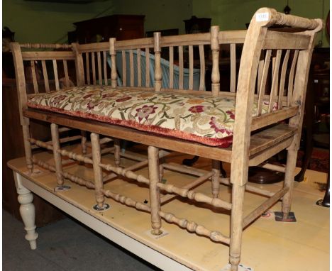 A late George III pine hall bench with slatted back support and solid seat, 170cm wide 