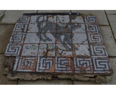 An Italian tile floor panel 'Cave Canem' circa 1850's possibly from the Giustiniani workshop in Naples. The tiles are painted