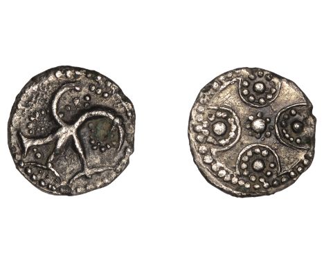 Early Anglo-Saxon Period, Sceatta, Secondary series H, type 39, stylised peacock right, rev. Celtic cross, rosette in each an